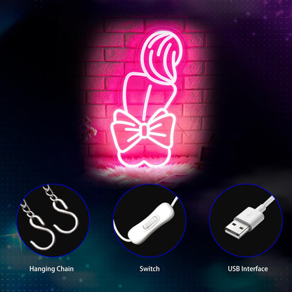 Gdbkabf Bow Lady Neon Sign, Neon Signs for Wall Decor Neon Pink LED Signs Room Neon Light Up Signs Home Decor for Bedroom Club Party Bar Shop USB Operated