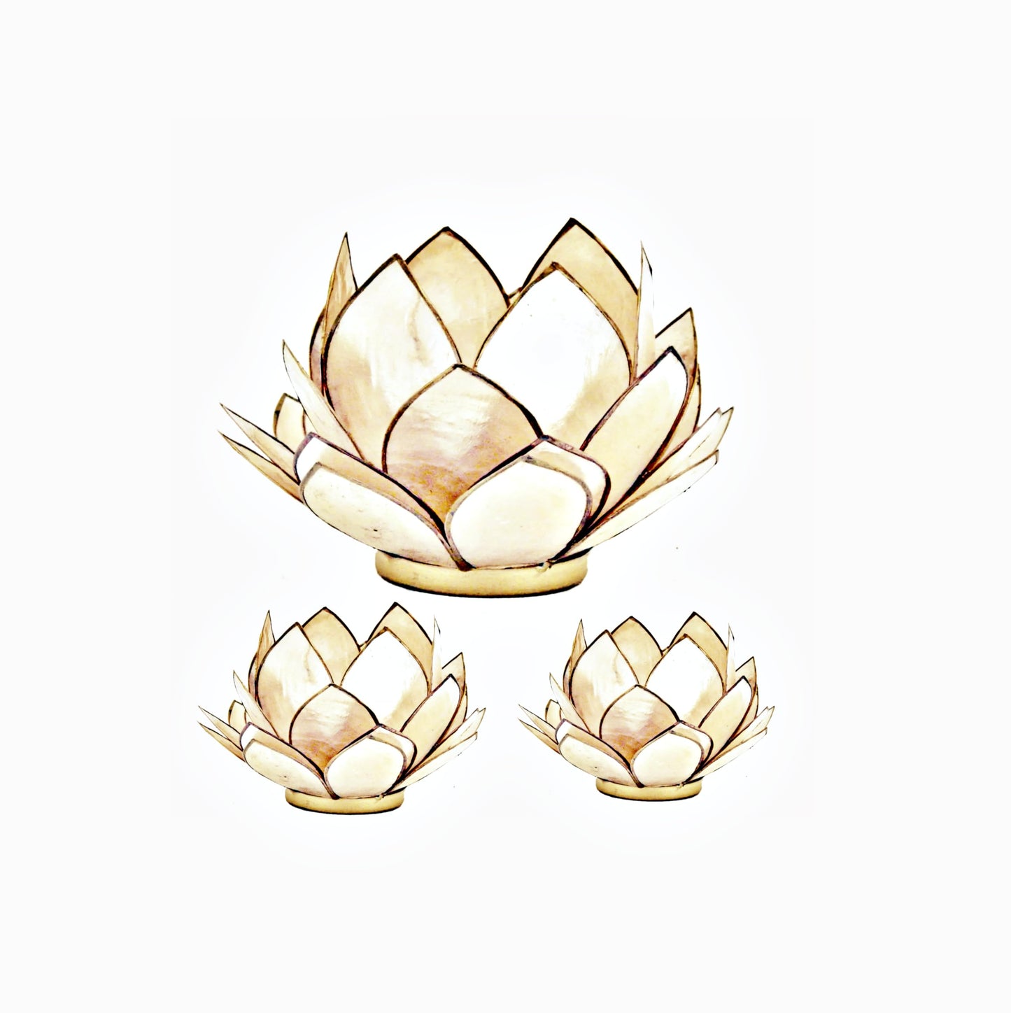 Contrast Natural White Capiz Shell Opening Lotus Flower Bulb Tealight Candle Holder, Tan, One Size