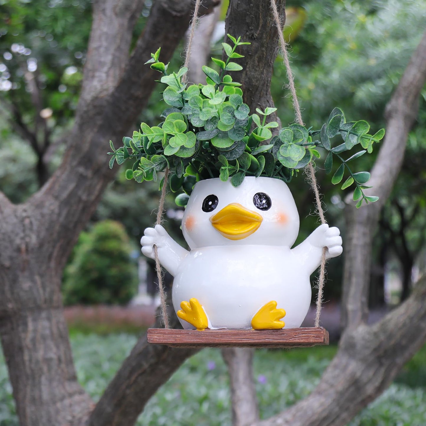 UMESONG Cute Swing Duck Hanging Planters for Indoor Plants Small Succulent Pots with Drainage Hole Unique Resin Outdoor Plant for String of Pearls Gift Ideas for Mother Day Christmas