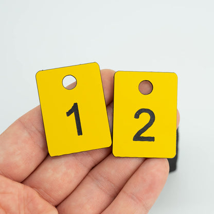 StayMax Plastic Numbered Tags Rectangle Key Number Tags Number Disc with Hole (1-50, Yellow)