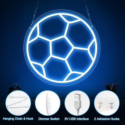 Soccer Neon Sign,Soccer LED Neon Signs for Wall Decor, Dimmable USB-Powered Football Light with ON/OFF Switch for Bedroom, Living Room, Game Room, Club, Kids Holiday Gifts