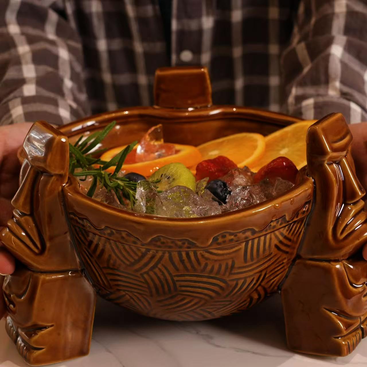 WINISH Scorpion Bowl, Tiki Bowl,Food Grade Ceramic Decorative Bowl, Pedestal Decorative Bowl, Party Serveware for Cocktails, Tiki Drinkware for Bar, Party, Holidays, and More