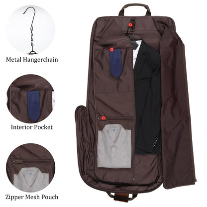 Polare Waxed Canvas Full Grain Leather Trim Garment Carry on Bag for Business Travel, Waterproof Hanging Suit Luggage Bag Wrinkle-Free Suit Cover with YKK Zipper and Shoulder Strap