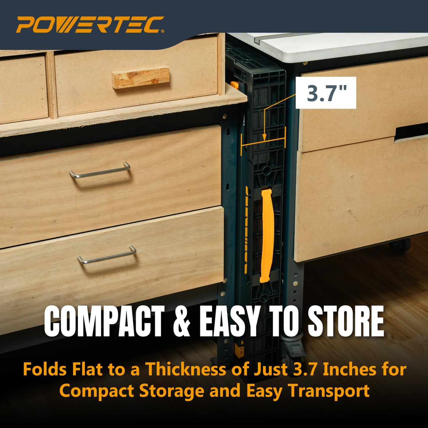 POWERTEC Portable Folding Worktable – Heavy-Duty Workbench with 33.5" x 24" Surface, 1650 lbs Load Capacity – Compact, Foldable Table for Woodworking, DIY, Garage & Jobsite Use (UT1014)