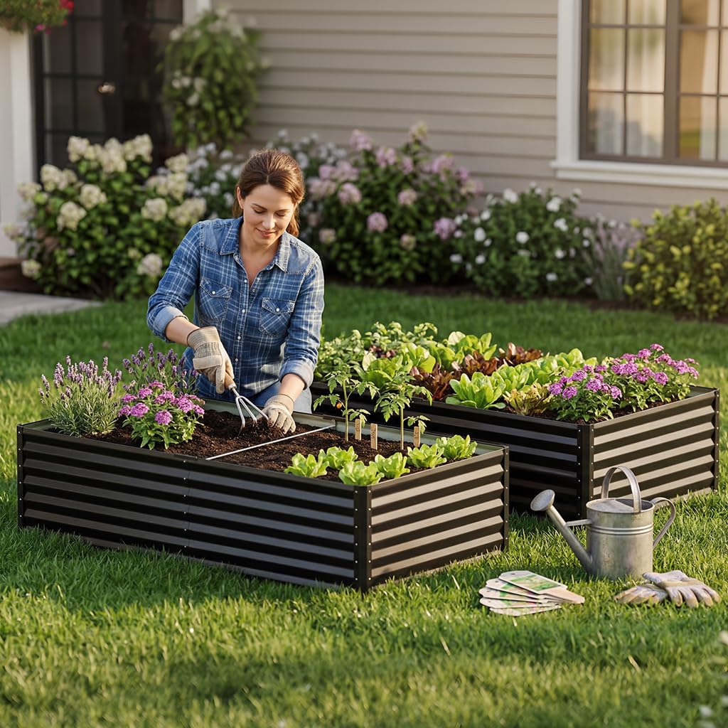 COMHOMA 2 Pack Galvanized Raised Garden Bed,6x3x2ft Large Metal Planter Box for Outdoor Vegetables,Corrugated Steel Herbed Plants Container,Extra Deep Gardeners Kits with Open Bottom