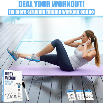 Bodyweight Workout Cards for Women & Men-50 Bodyweight Workout Cards，Includes 2 Rings& Dry-Erase for Easy Organization-Home, Gym or Studio (Bodyweight)