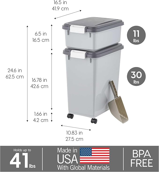 IRIS USA Dog Food Storage Container, 30 lbs & 11 lbs Combo, Cat Food Storage