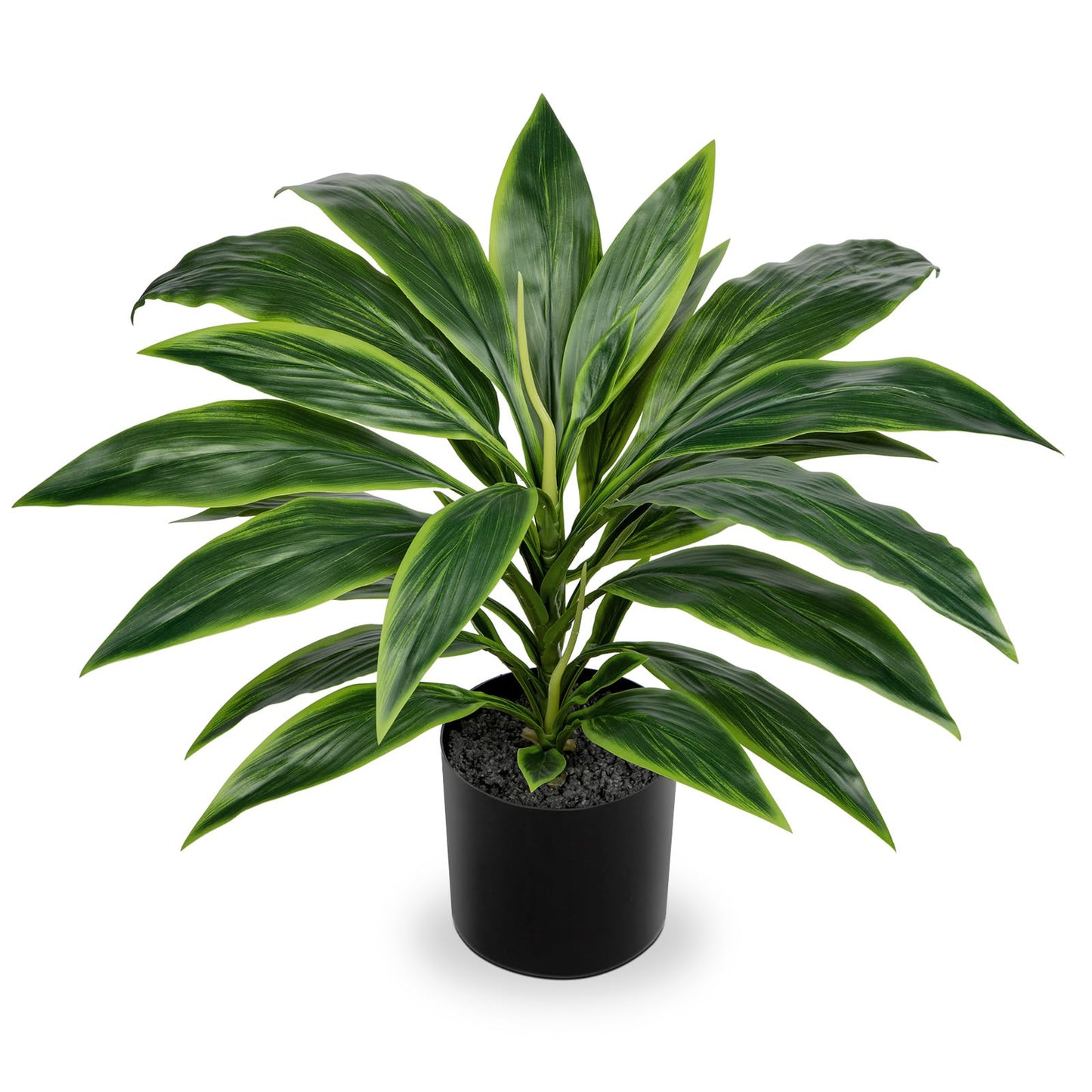 Oairse Artificial Plants Indoor with Pot, 18.1" Fake Potted Plants Medium Artificial Dracaena Plant in Black Pot Faux Tropical Plants for Bathroom Living Room Office Desk Shelf Decor
