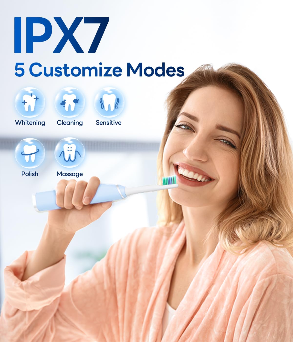 Bymore Electric Toothbrush for Adults,Travel Sonic Toothbrush with 8 Replacement Heads, Ultra Clean Rechargeable Toothbrush Portable One Charge for 330days 5 Modes 2mins Timer-Black