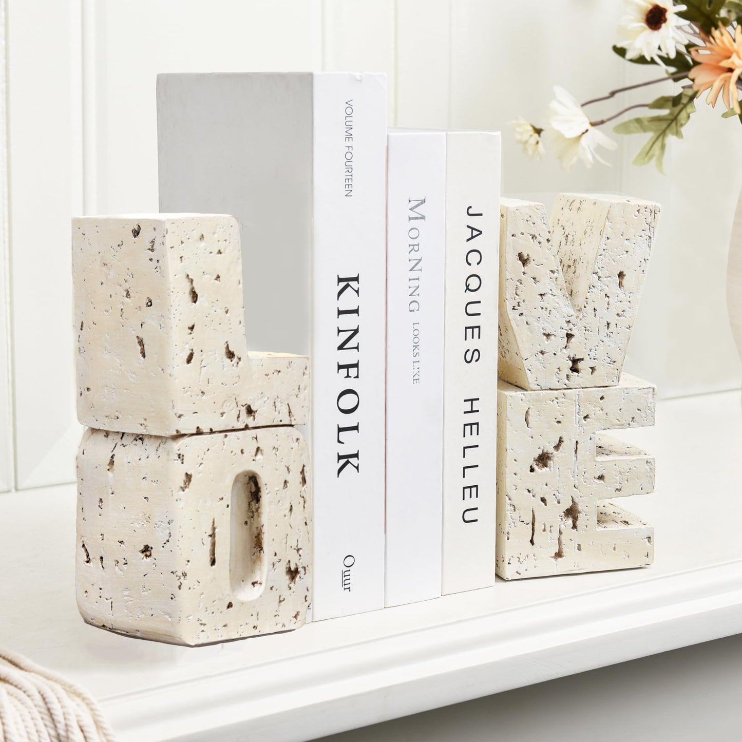 Book Ends Decorative with Love Design,Small Farmhouse Heavy Duty Bookends,Book Holders for Shelves, Book Stoppers for Home Desk Decoration, Unique Love Sculpture Bookend-Great Gift for Valentine's Day