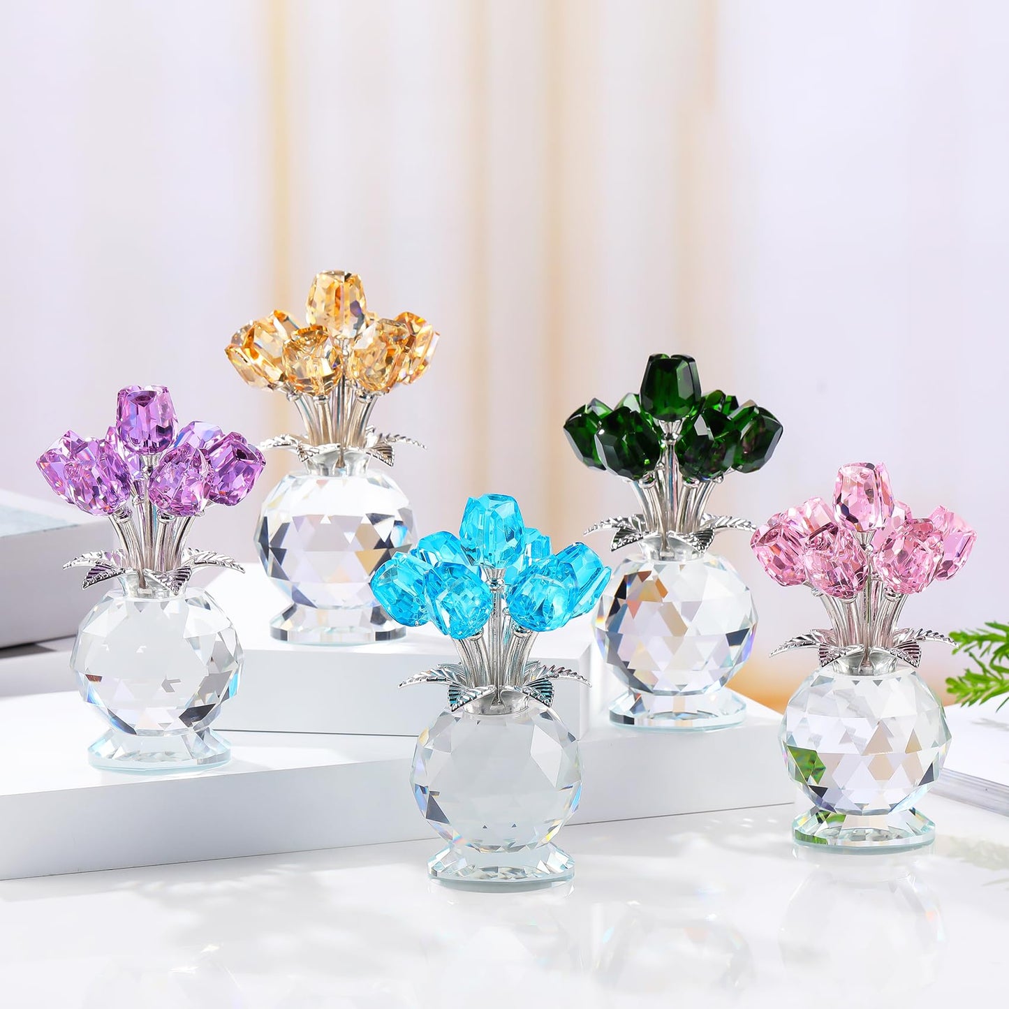Ornalrist Crystal Purple Tulips Bouquet Figurines Gifts for Her Glass Purple Flowers Decor for Home Romantic Floral Presents for Women Mom Wife Mother's Day Birthday Anniversary Christmas