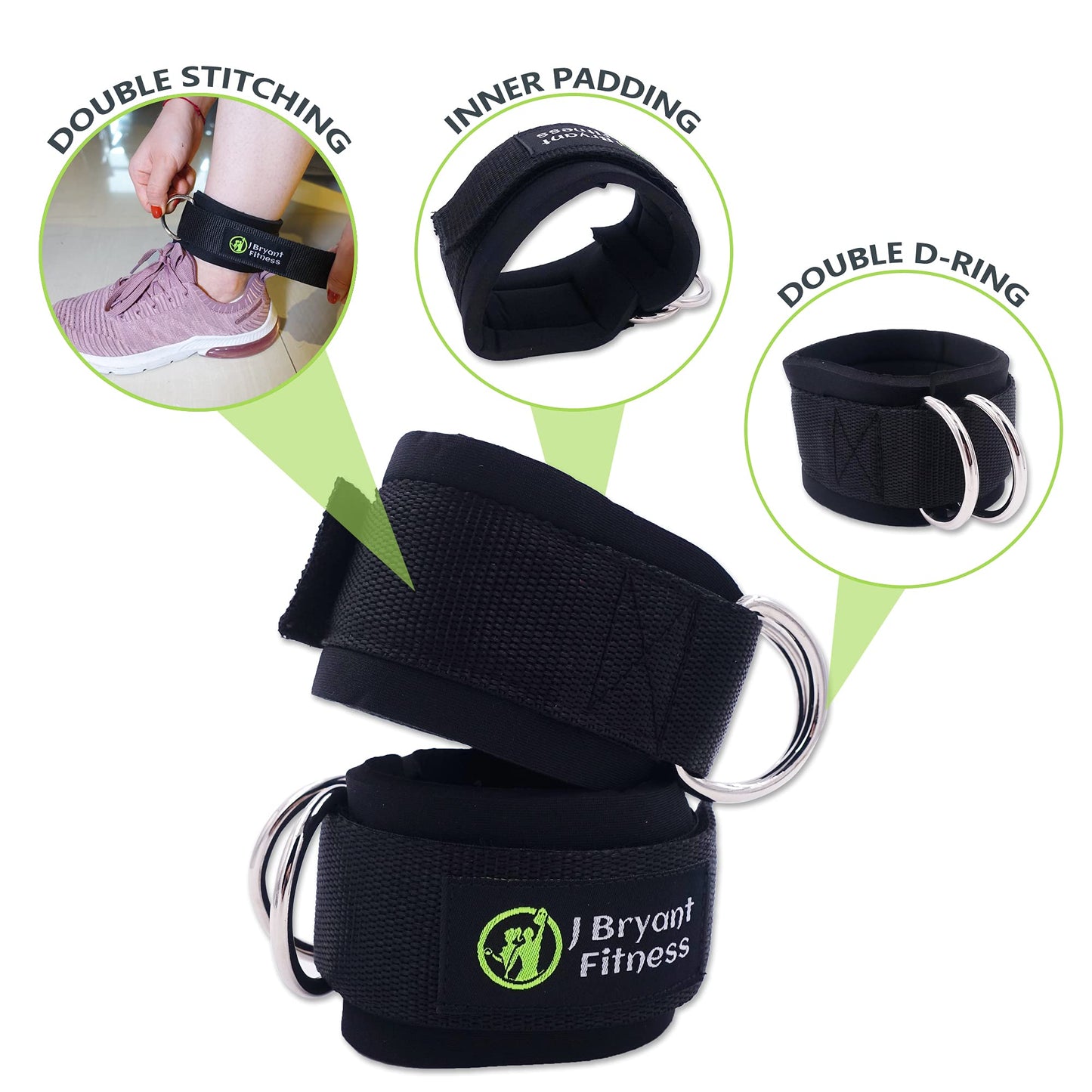 J Bryant Barbell Pad Set with 2 Ankle Straps for Cable Machines Hip Resistance Band Weight Lifting Straps Thick Cushion Hip-Thrusts Pad with Carry Bag for Squats Bench Press Workout