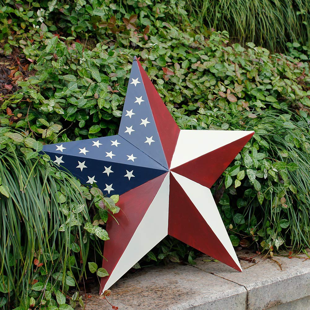 Patriotic Barn Star Metal Wall Decor Indoor Outdoor Wall Hanging Primitive Decor Star Ornament 4th of July Decoration