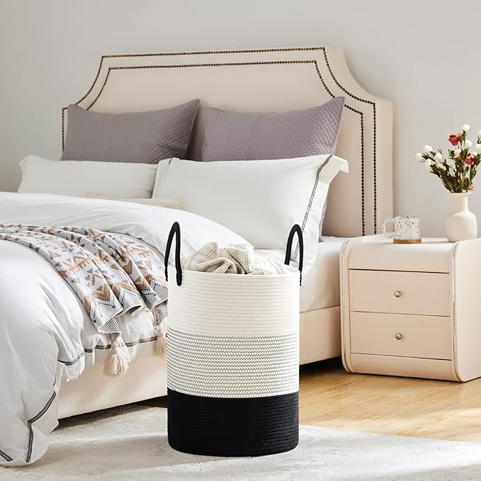 VIPOSCO Large Laundry Hamper, Tall Woven Rope Storage Basket