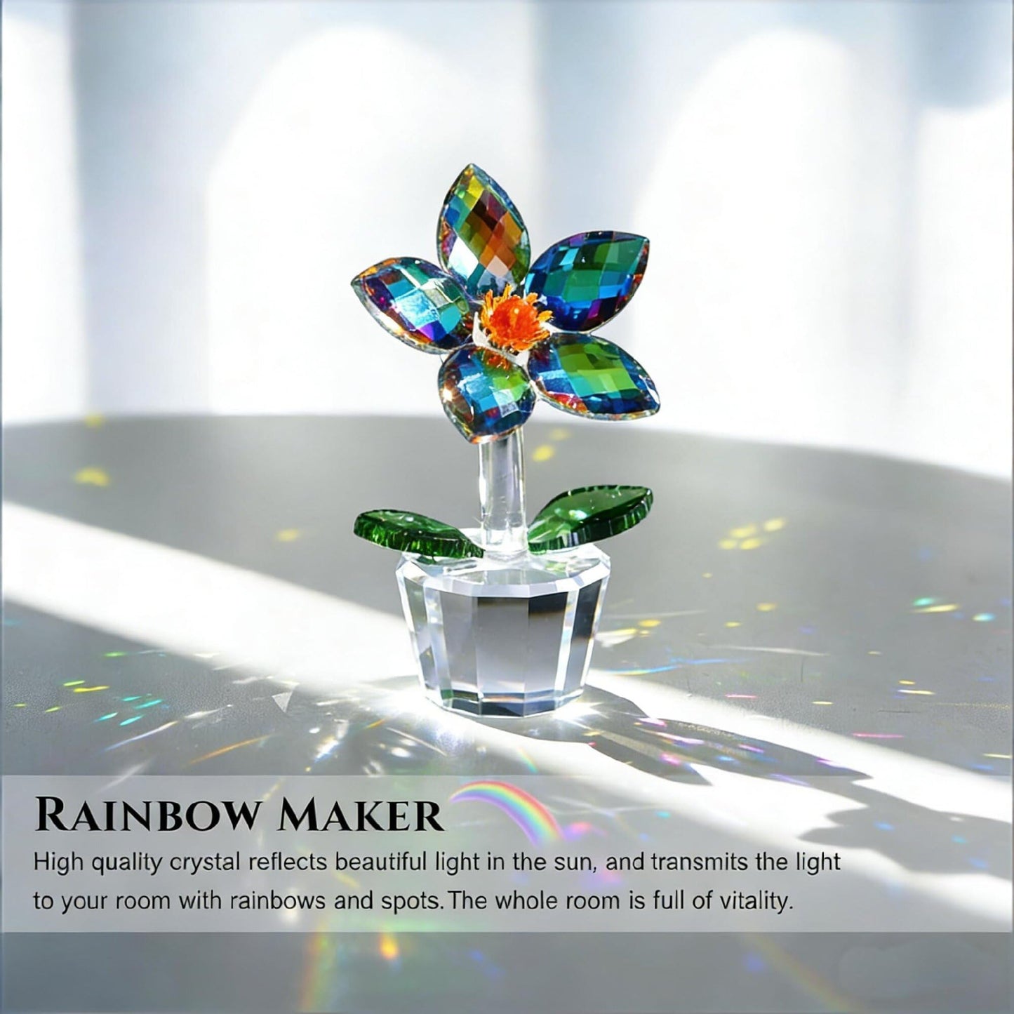 DLXK Crystal Glass Flower Figurines Statues Faceted Glass Flower Valentines Day Sculpture Decoration for Home Collectible Paperweight