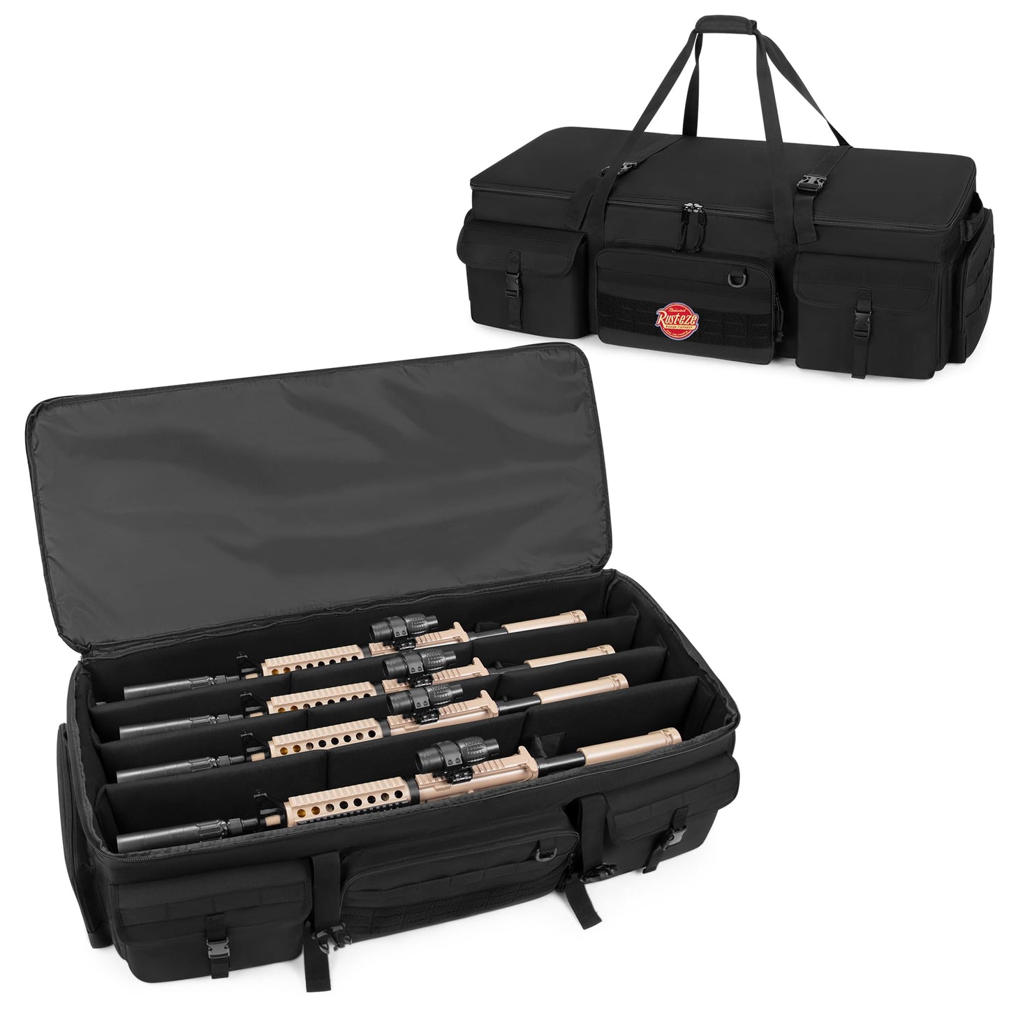 GOBUROS 42” Rifle Case for 4 Guns, Soft Multi Gun Case with Padded Dividers for Organization, Tactical Rifle Bag with Extra Pockets and Padded Handle for Rifle Accessory and Easy Shipping