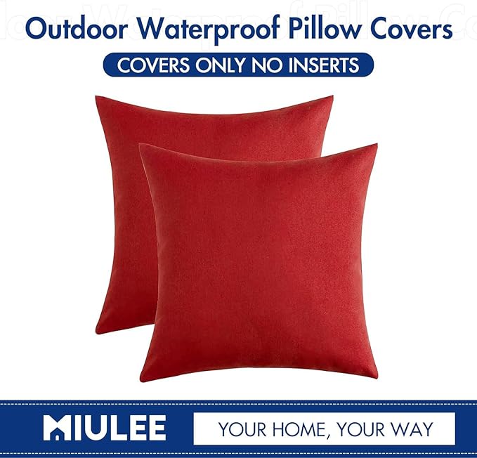 MIULEE Pack of 2 Decorative Outdoor Solid Waterproof Throw Pillow Covers Faux