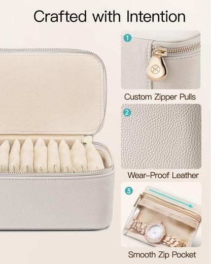 VLANDO Travel Jewelry Case,Jewelry Box with 12 Velvet Jewelry Pouch Jewelry Travel Organizer for Mothers Day Mom Gifts, Jewelry Case Necklace Rings Earrings Bags Wedding Gifts (White)