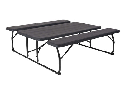 Flash Furniture Insta-Fold Picnic Table - Charcoal Wood Grain Folding Picnic Table Bench Set for Adults - 4.5 Foot Folding Table