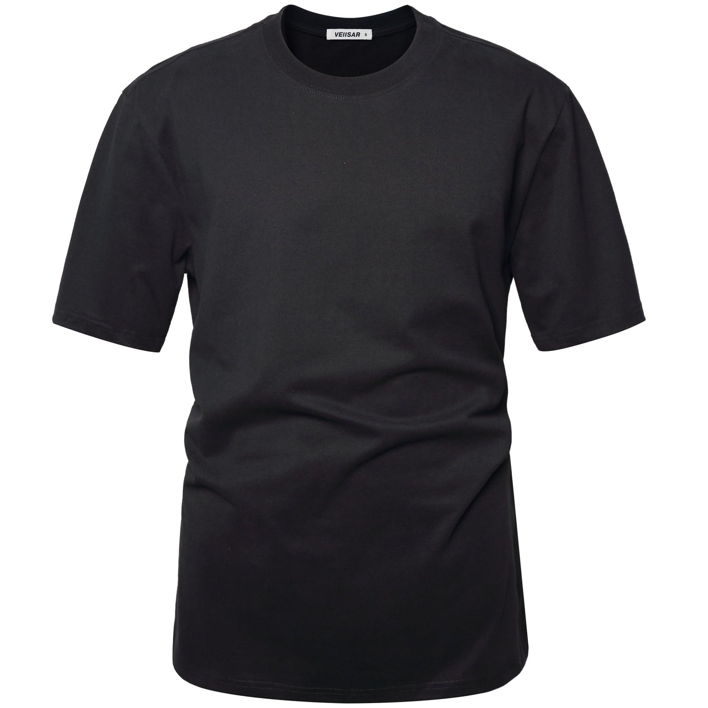 VEIISAR Men's Heavy Weight Crew Neck T-Shirt Mens Premium Cotton Tee Black L