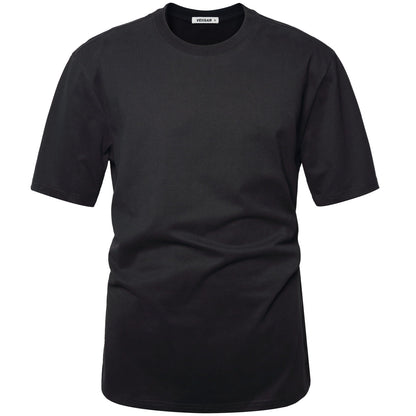 VEIISAR Men's Heavy Weight Crew Neck T-Shirt Mens Premium Cotton Tee Black L