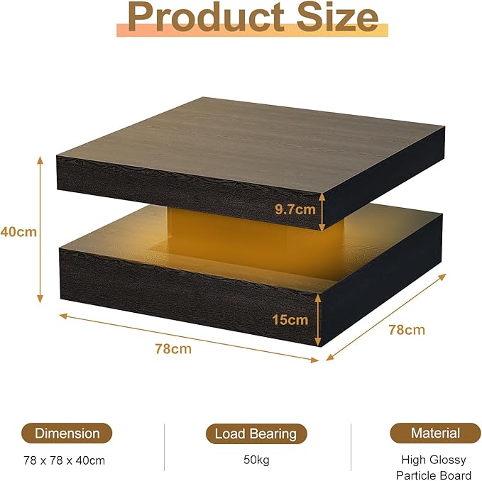 HedoAjim Black Led Coffee Table