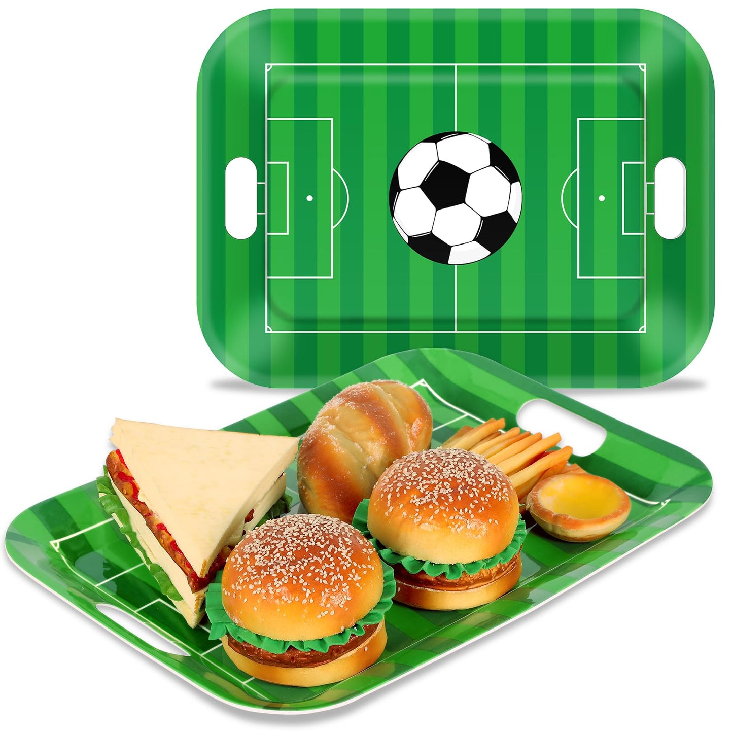 gisgfim 2Pcs Soccer Serving Trays 16.1 X 11.1 Inch Large Melamine Soccer Stadium Platters with Handles Soccer Food Serving Dishes Snack Dessert Trays Decor for Soccer Ball Birthday Party Decorations
