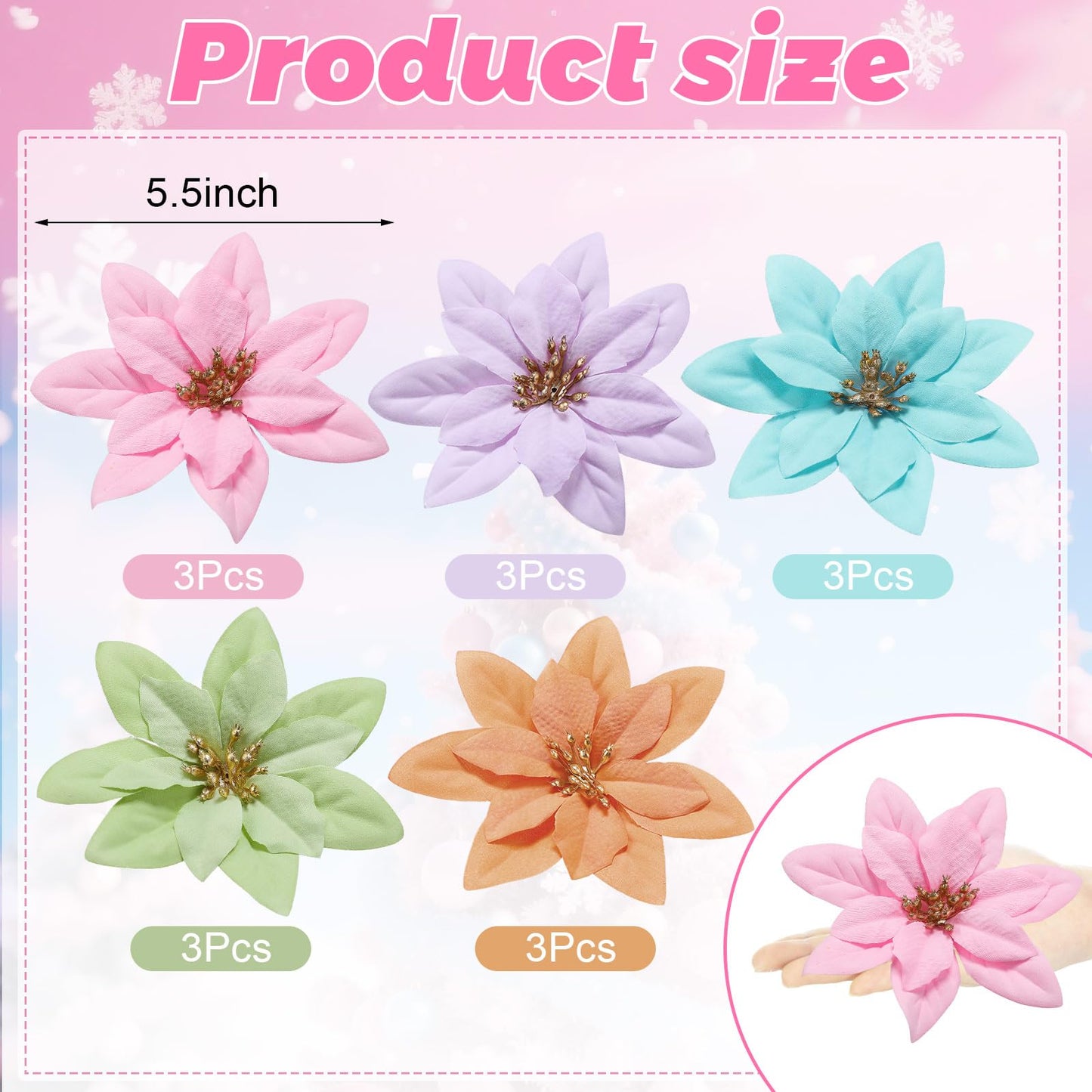 Thiccywoov 15 Pcs Spring Pastel Flowers Ornaments for Tree Spring Summer Artificial Flowers Decoration for Home Crafts Birthday Wedding Baby Shower Themed Summer Holiday Party Decoration
