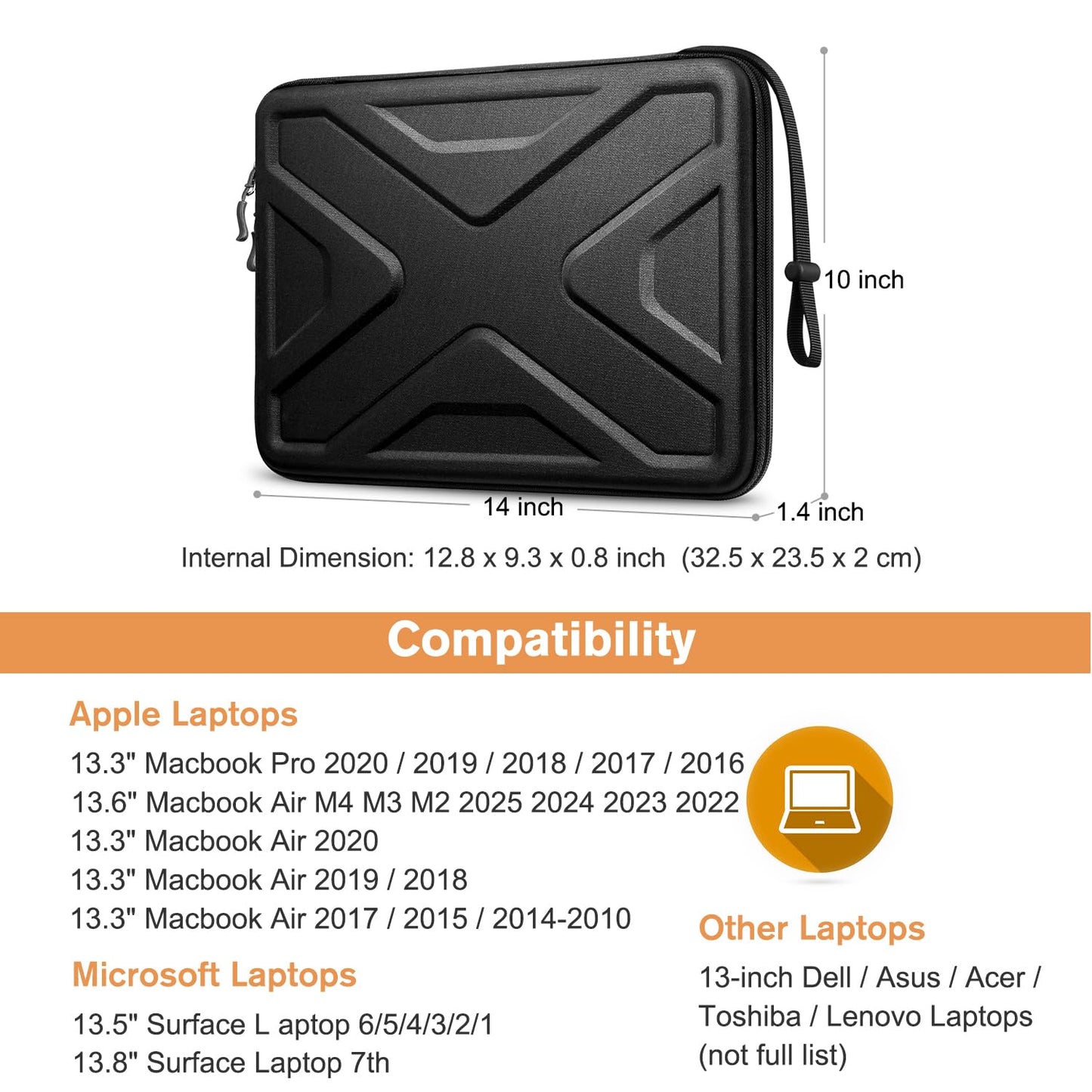 SITHON Hard Shell Laptop Sleeve Case for 13" MacBook Air M3/A3113 M2/A2681 2025-2022, MacBook Pro 14 M4/M3/M2/M1, MacBook Air/Pro 13, Surface Pro, Shock Absorption Carrying Cover Bag
