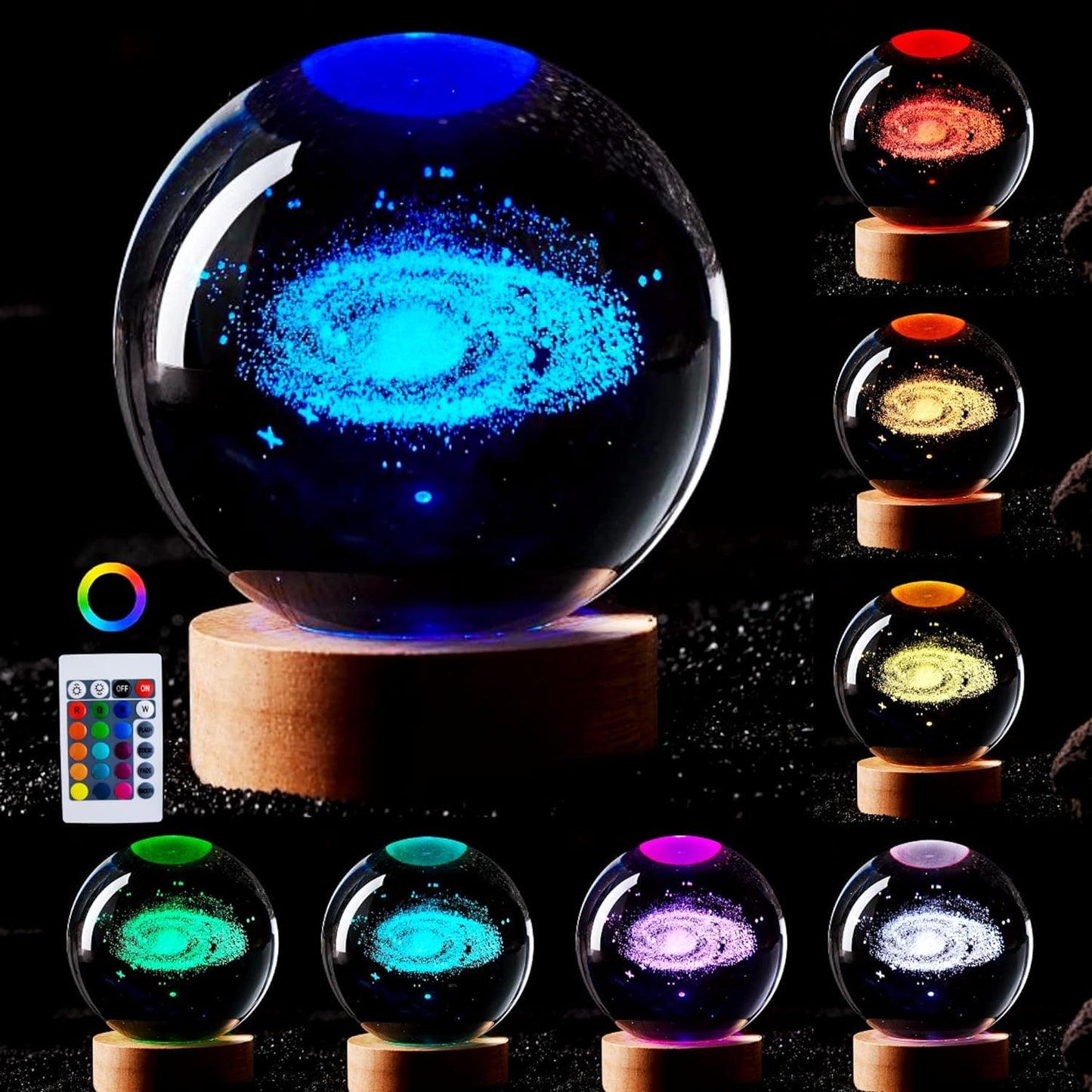 3D Crystal Ball Lamp, Upgraded 3.15 Inch Crystal Ball Night Light with 16 Colors LED Wooden Base, Remote Control, Gift Box Packaging, Home Decor Gift
