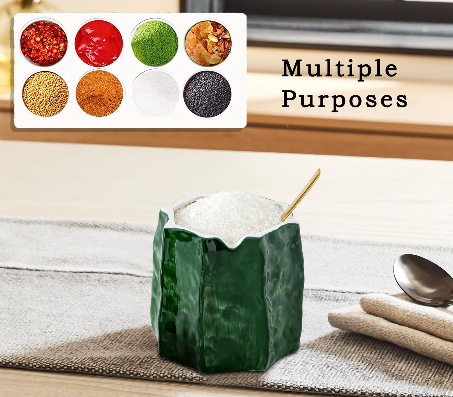 dgudgu Cactus Salt Cellar With Lid Ceramic Salt Container With Lid And Spoon Cute Salt Holder Elegant Salt Container For Countertop