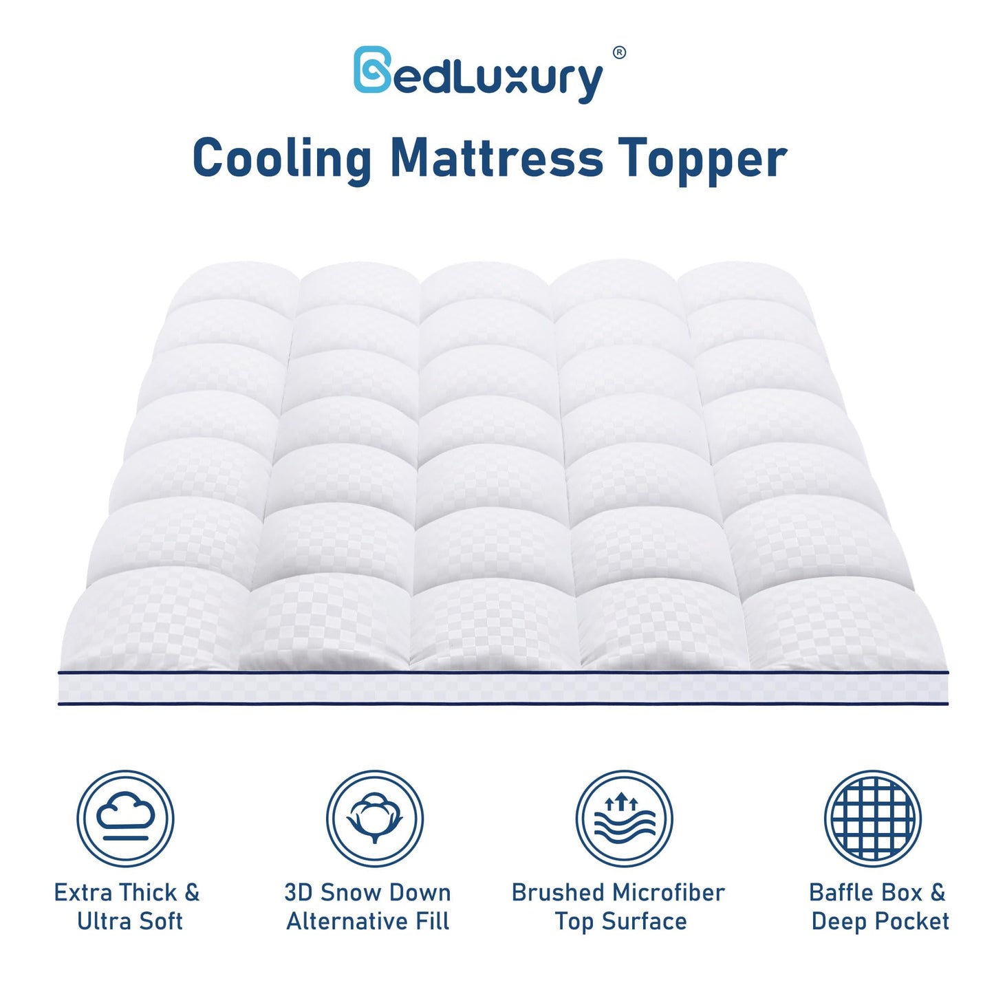 Full Mattress Topper Extra Thick Pillowtop Cooling Mattress Topper Plush Mattress Pad Cover Protector with 8-21 Inch Deep Pocket 3D Snow Down Alternative Fill White