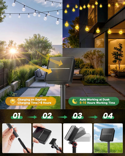 Solar String Lights Outdoor Waterproof, 2 Pack 60 LED 36.5 FT Each, Solar Powered Patio Lights with 8 Lighting Modes for Garden Yard Porch Wedding Party Decor (Warm White)