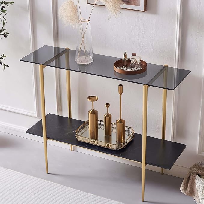 LumFurn Glass Console Table for Living Room, Foyer & Entrance, 2-Tiers