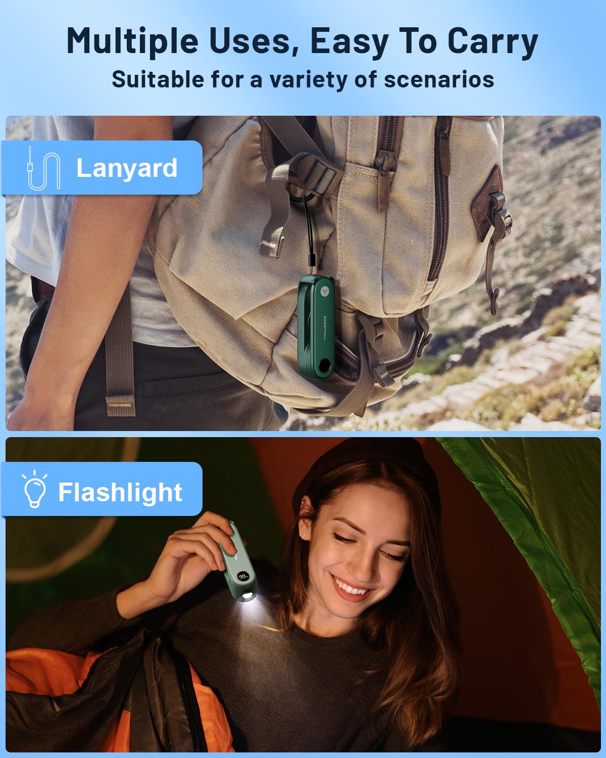 SWEETFULL Portable Handheld Mini Fan with LED Display, 3-in-1 Personal Foldable USB Rechargeable Hand Held Fan & Flashlight for Travel, Lash Eyelash, Cute Small Pocket for Women, Girls