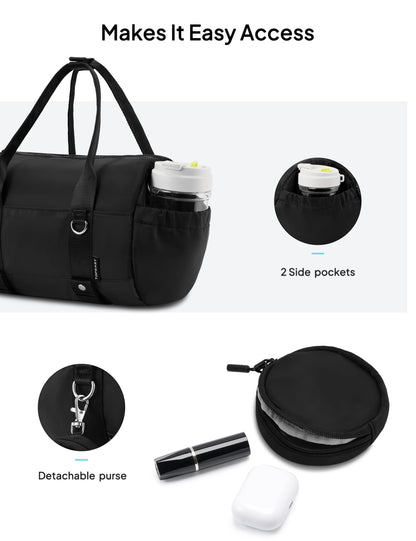 TOPEAST Small Gym Bag for Women, Mini Sports Yoga Bag Gym Tote Bag with Yoga Mat Holder, Small Sports Duffle Bag with Water Bottle Pocket & Wet Pocket for Travel Dance Workout, Black