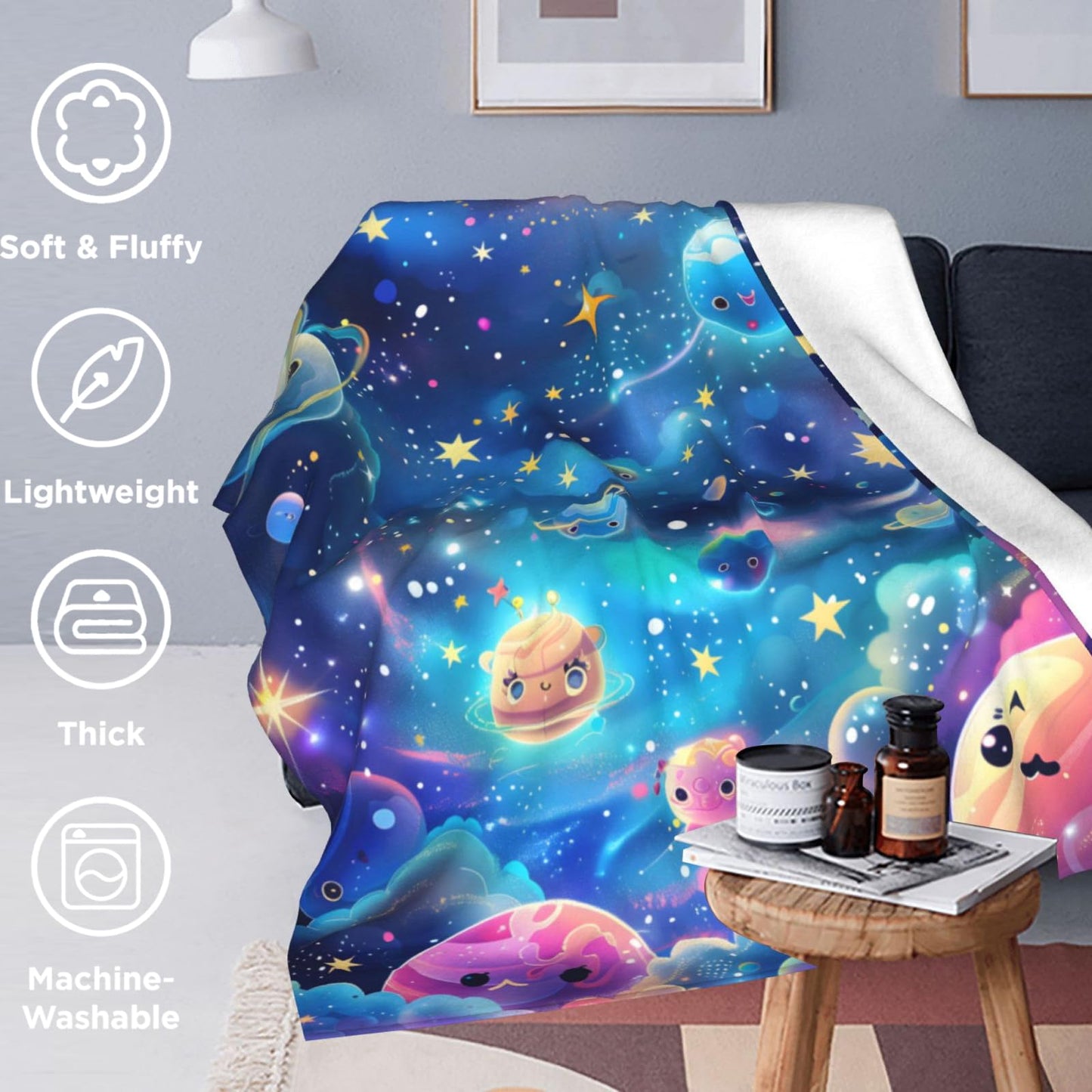 olpddz Mermaid Tail Flannel Blanket Gifts for Girls Fairy Dreamy Lover,60x50inch,Fantasy Ocean Throw Blankets with Seashell and Jellyfish,for Bedroom,Sofa,Living Room,Camping Decor Throws