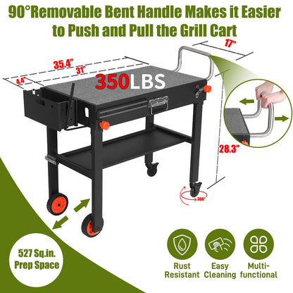 LKVHV Portable Outdoor Grill Table, Blackstone Grill Stand Solid and Sturdy 31"W x 17"D, Movable Kitchen Cooking Prep BBQ Cart with Wheels, Folding Cart for Ninja, Blackstone Griddle 17"/22" etc