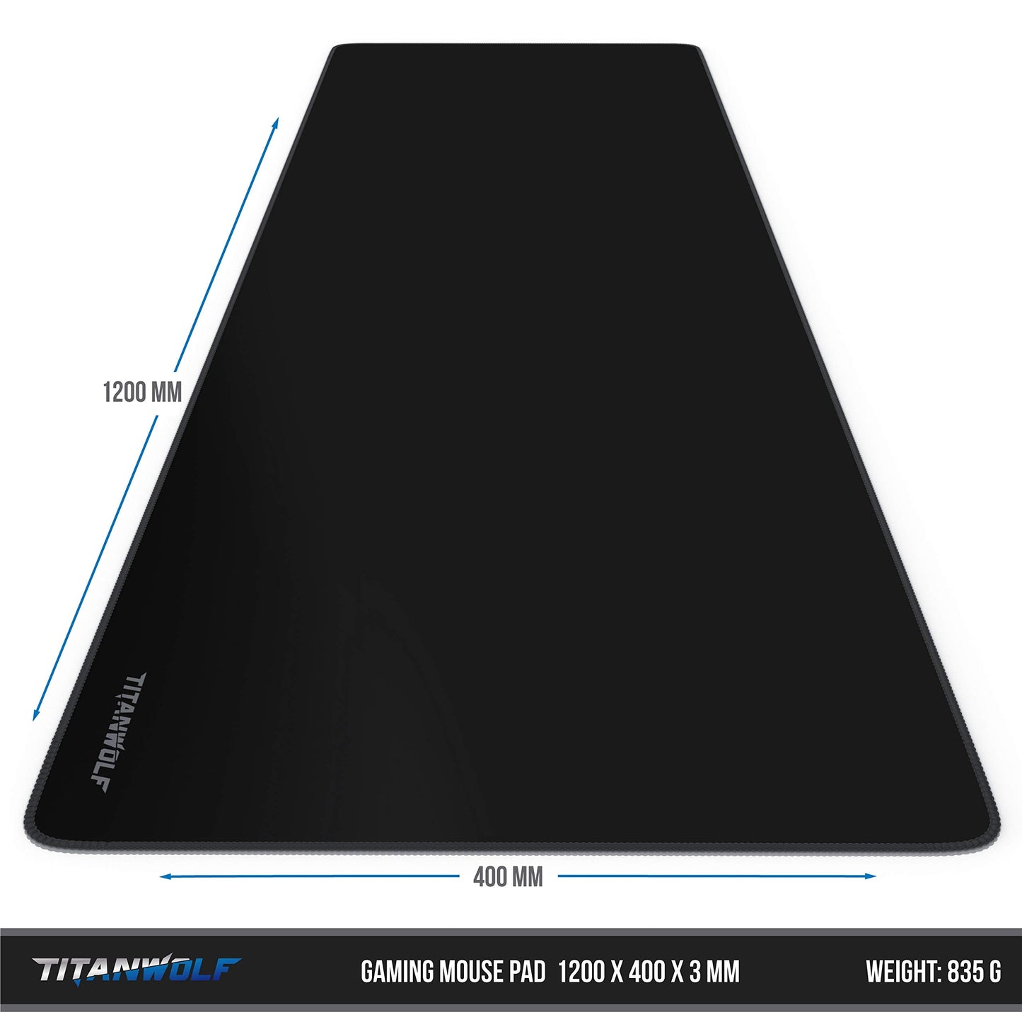 TITANWOLF - Extra Large Gaming Mouse Mat 1200x400mm Oversize - XXL Mouse Pad - Desk Pad XXXL Extended – Mice Mat Pad For Precision and Speed - Non-Slip Rubber Base – For Mouse and Keyboard - Black