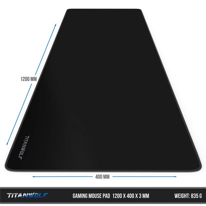 TITANWOLF - Extra Large Gaming Mouse Mat 1200x400mm Oversize - XXL Mouse Pad - Desk Pad XXXL Extended – Mice Mat Pad For Precision and Speed - Non-Slip Rubber Base – For Mouse and Keyboard - Black