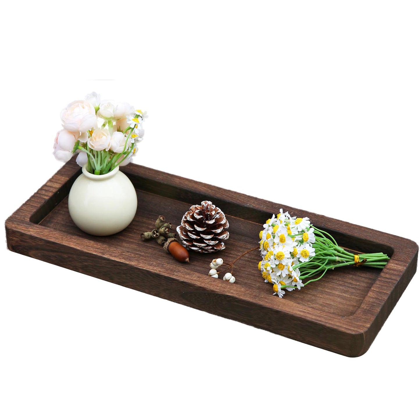 Hatway Wooden Decorative Tray Candle Holder Long Wood Tray Home Decor,Centerpieces Plates for Table centerpieces for CoffeeTable,Christmas Decor