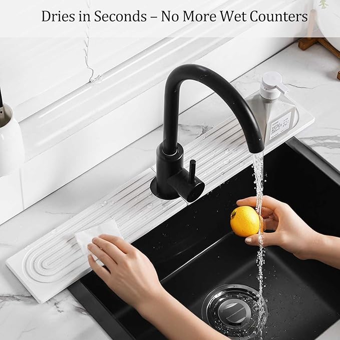 Stone Faucet Mat For Kitchen Sink, 23.6" Diatomite Quick Drying Stone Mat For