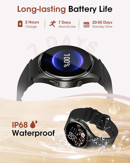 Smart Watch (Make/Answer Calls), 1.26" HD Smart Watches for Men/Women with Sleep/Heart Rate/SpO2 Monitor/120+ Sport Modes, Waterproof Fitness Tracker Watch, Smartwatch for iPhone/Samsung/Android, Gift