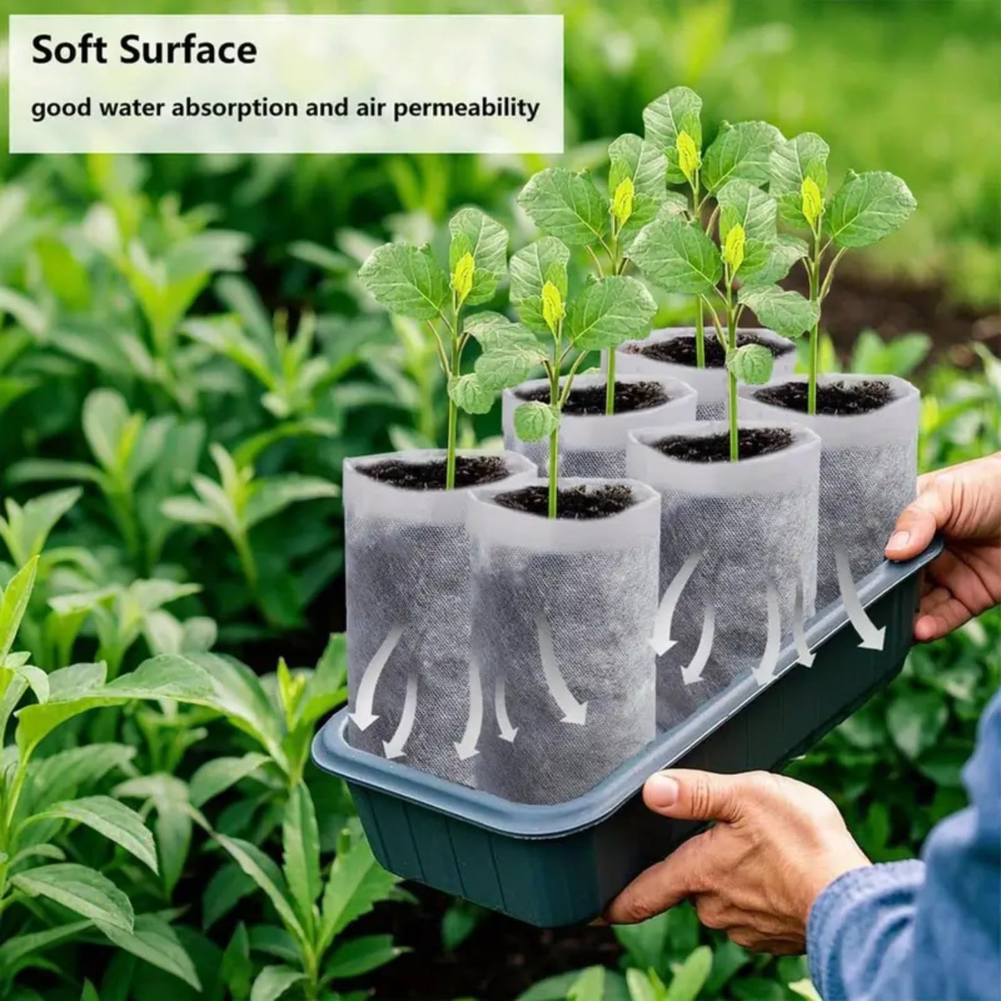 Plant Nursery Grow Bags, Non-Woven Fabric Seedling Starter Pots for Vegetable, Flower, Fruit Saplings, Tree Growing, Home Garden Supply (9.85"x9.85"/Pack of 100)