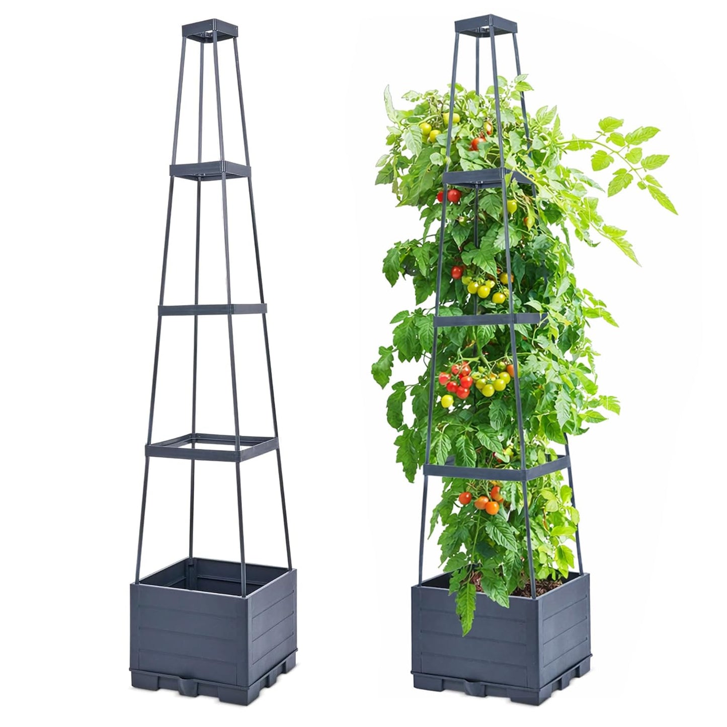 osgevei 2 Pack Raised Garden Bed Tomato Planter Box with Trellis, 57" Self-Watering Tomato Cage Planters Box for Climbing Plants Vegetable Vine Flowers,Patio Garden Balcony Outdoor & Indoor (2 Pack)