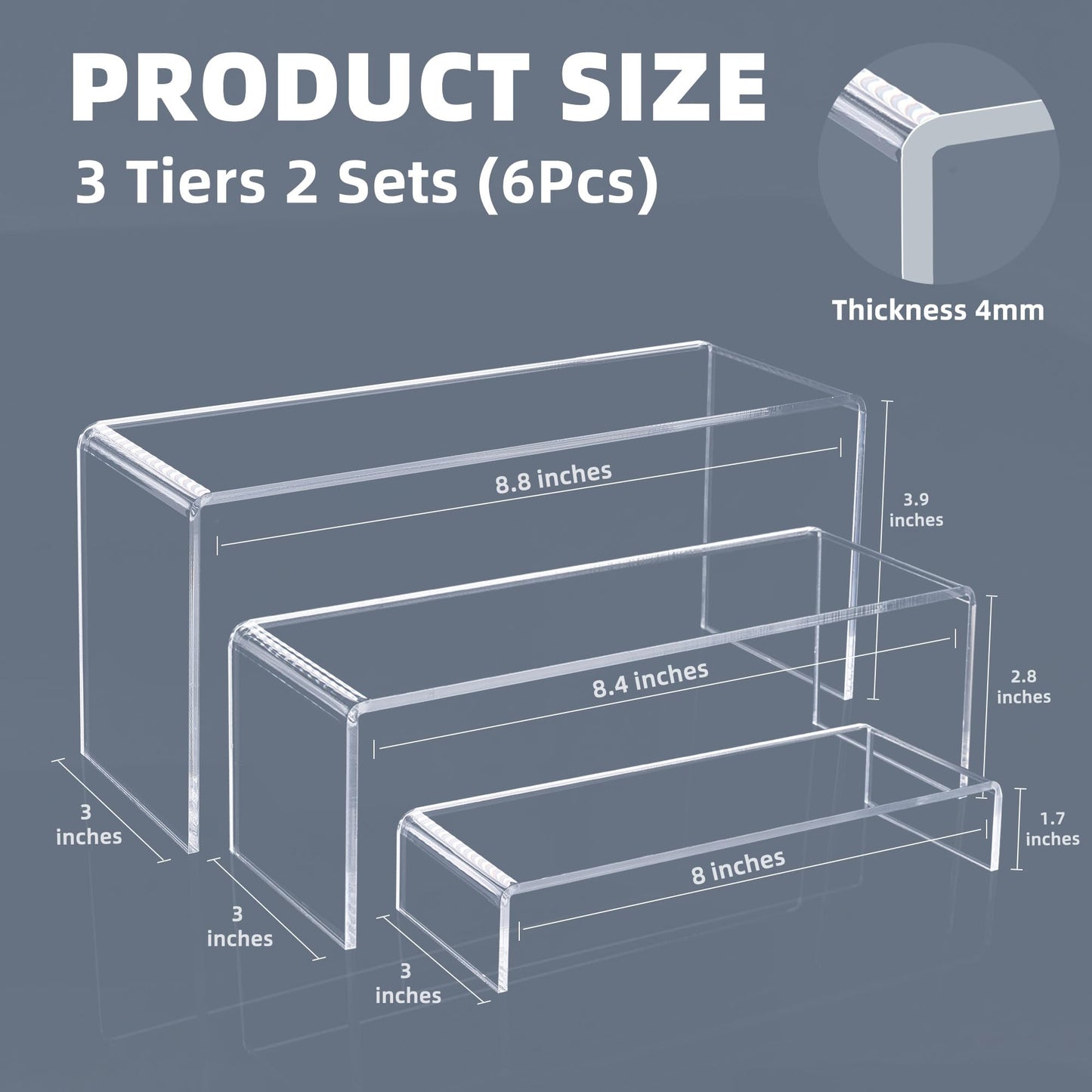 Goabroa Acrylic Display Risers, 2 Sets 6 Pcs Rectangular Risers Display Stands, 4mm Thick Display Stands for Vendor Events, Acrylic Shelves for Lego Display, Cupcake, Perfume