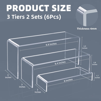 Goabroa Acrylic Display Risers, 2 Sets 6 Pcs Rectangular Risers Display Stands, 4mm Thick Display Stands for Vendor Events, Acrylic Shelves for Lego Display, Cupcake, Perfume