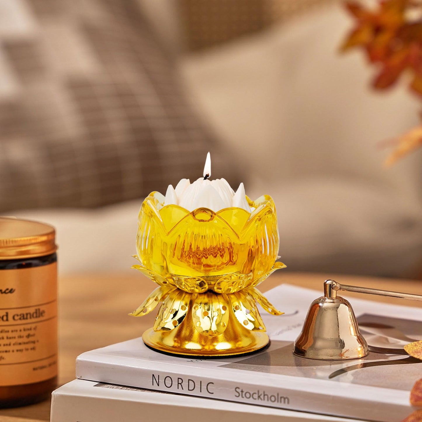 Awexilup 2 PCS Lotus Candle Holder, Gold Tealight Candlestick for Table Centerpiece Wedding Party Ornament, Indian Diyas Oil Lamps for Diwali Pooja Ghee, Buddha Temple Home Decor
