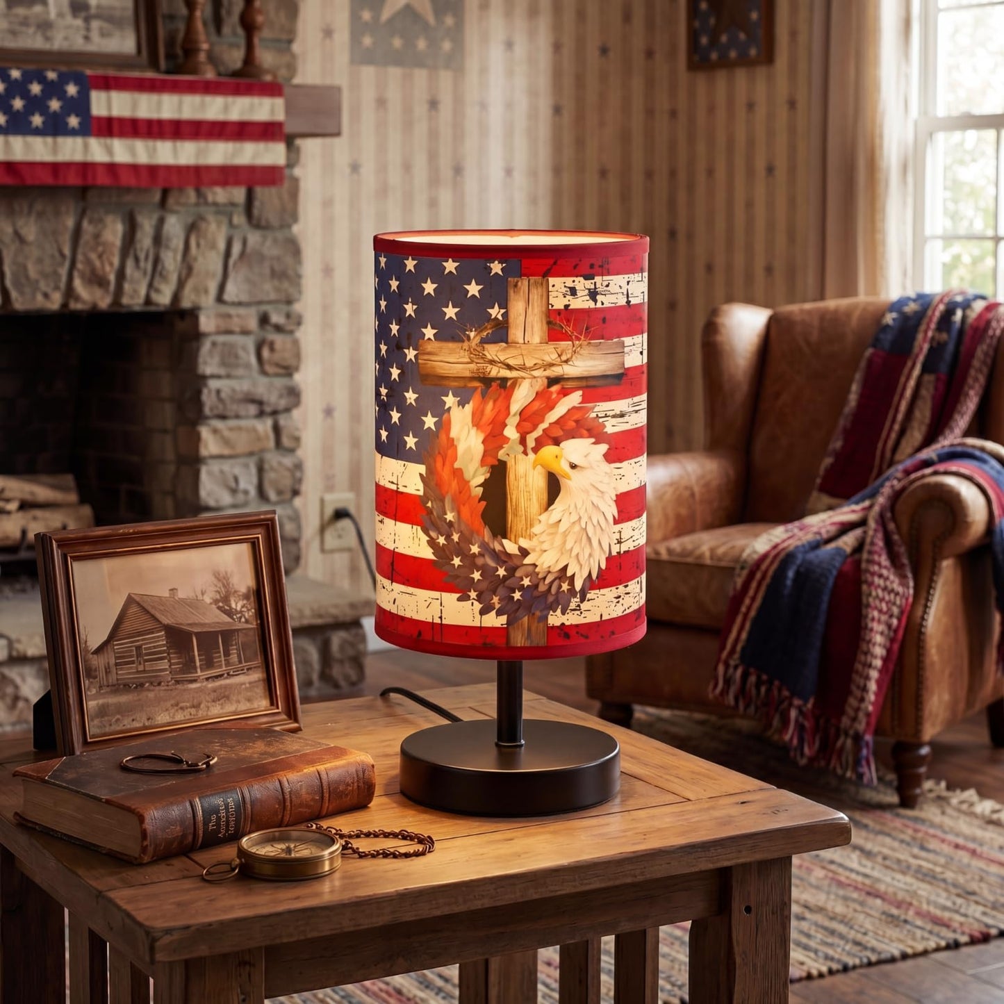 Glooglitter 4th of July Table Lamps 3 Colors Dimmable Lights 11.02 x 5.12 Inch Patriotic Bedroom Lamps Independence Day American Flag Bedside Night Light for Desk Memorial Day Birthday Gifts