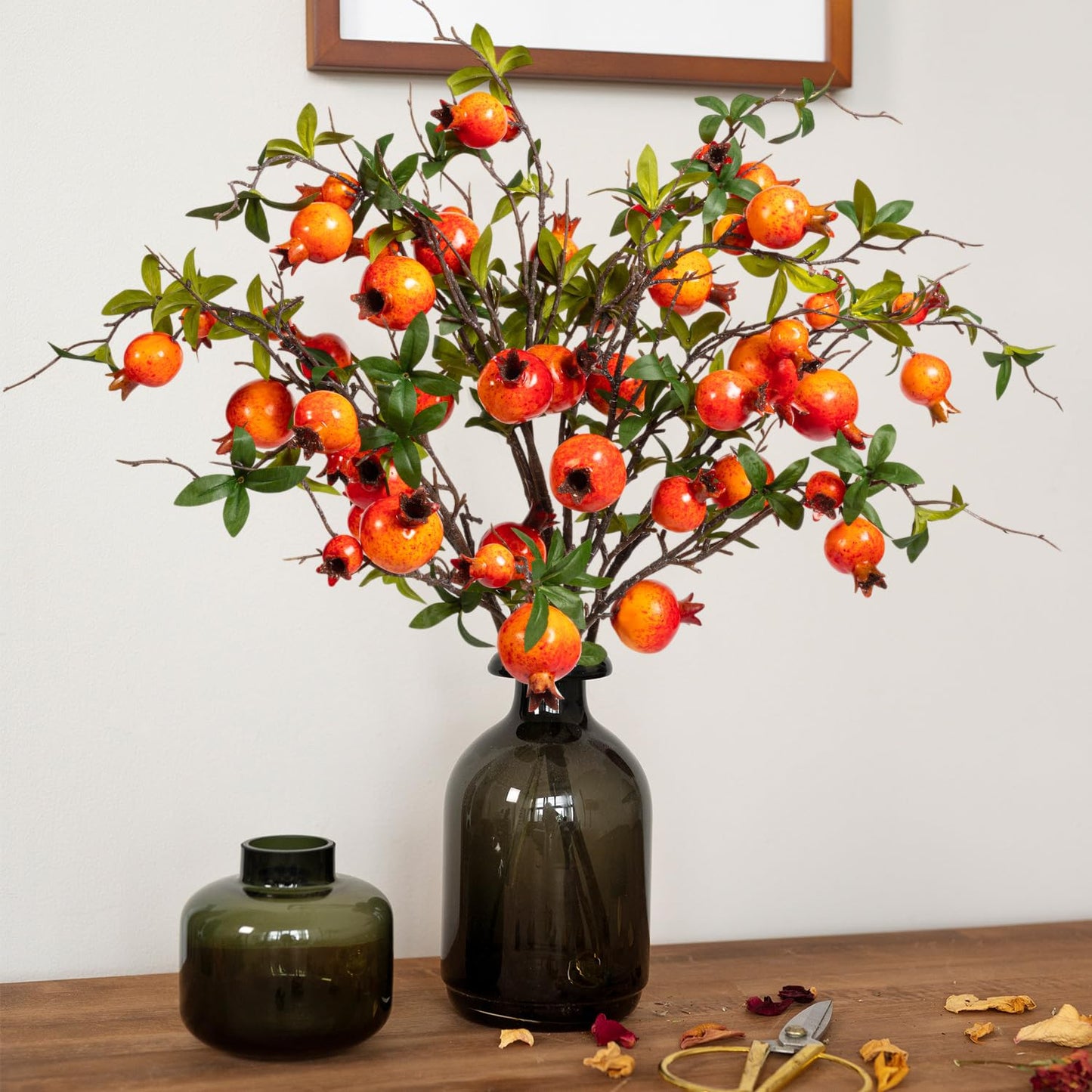TORINALITAL 4Pcs 31.5 Inch Artificial Pomegranate Branches, Fake Fruit Branch, Artificial Plants for Living Room Dorm Decor Christmas Farmhouse Vase Arrangement Centerpiece